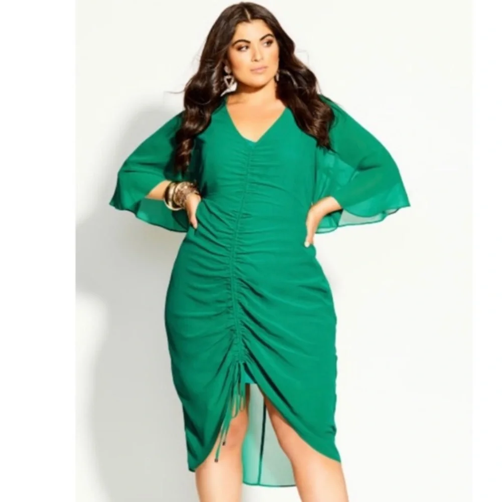 🛑SOLD City Chic Green Cinched Drawn Up Dress - Picture 1 of 11